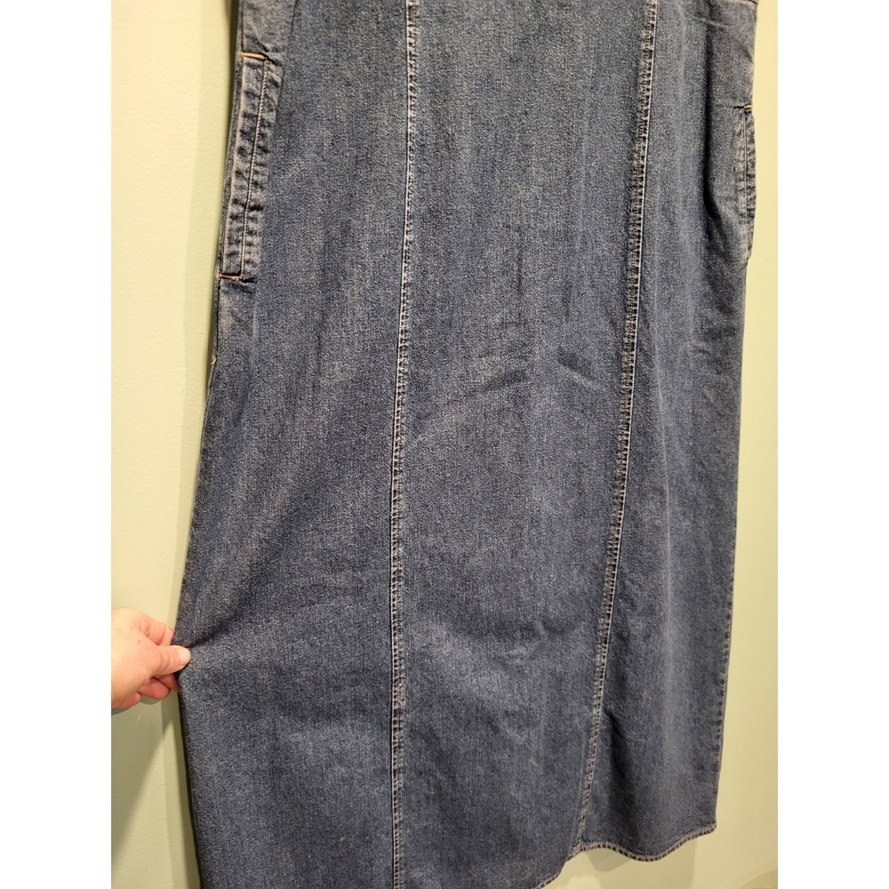 Vtg Woolrich Blue Denim Modest Mature Sleeveless Jumper Maxi Dress Pockets Sz L - Picture 3 of 8